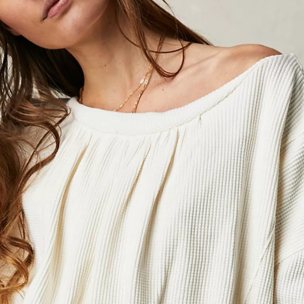 FREE PEOPLE CHERI LONG SLEEVE BUBBLE TOP WHITE MEDIUM - Picture 3 of 8